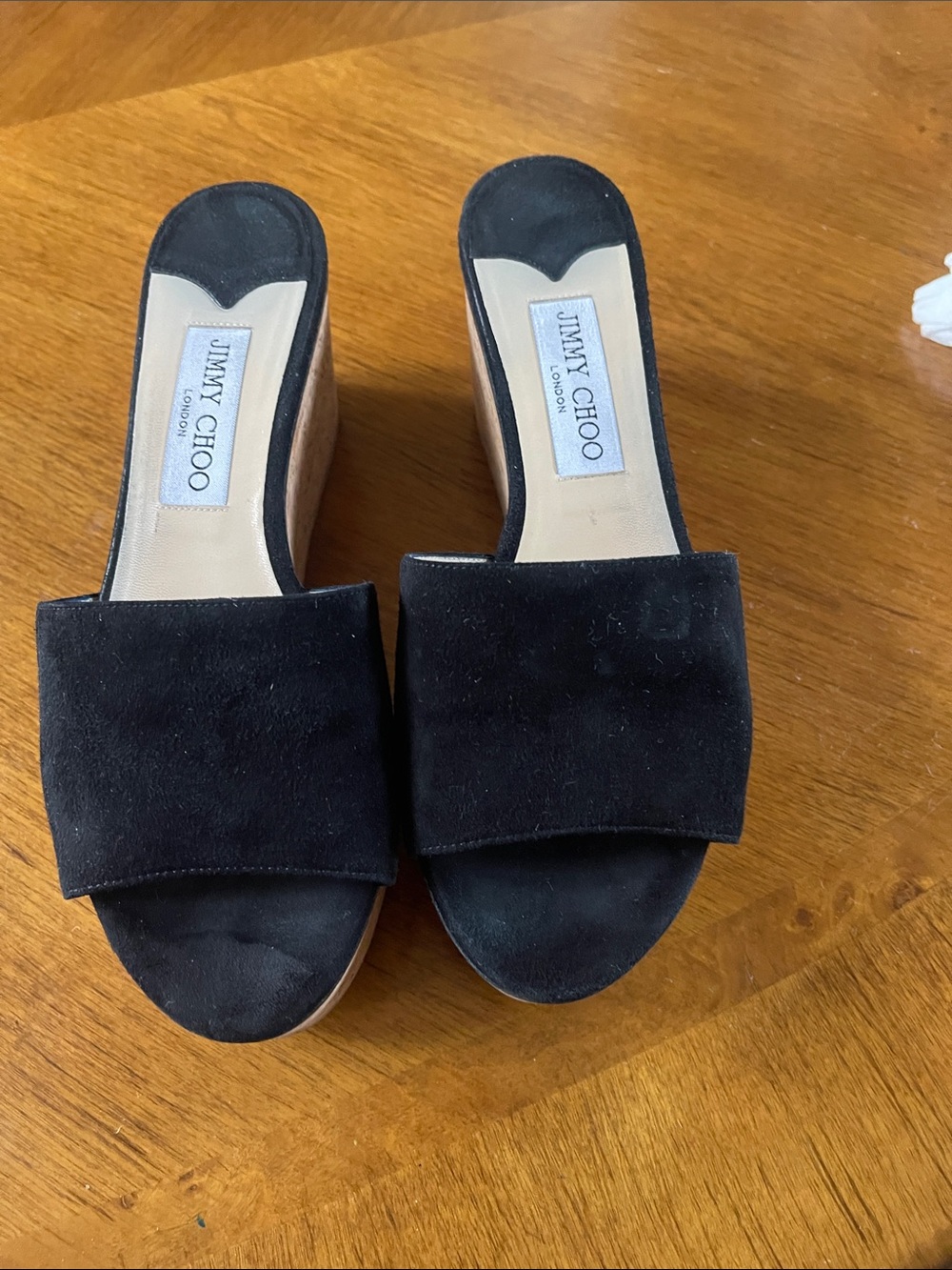 Jimmy Choo Black Suede Slide Wedge Mules